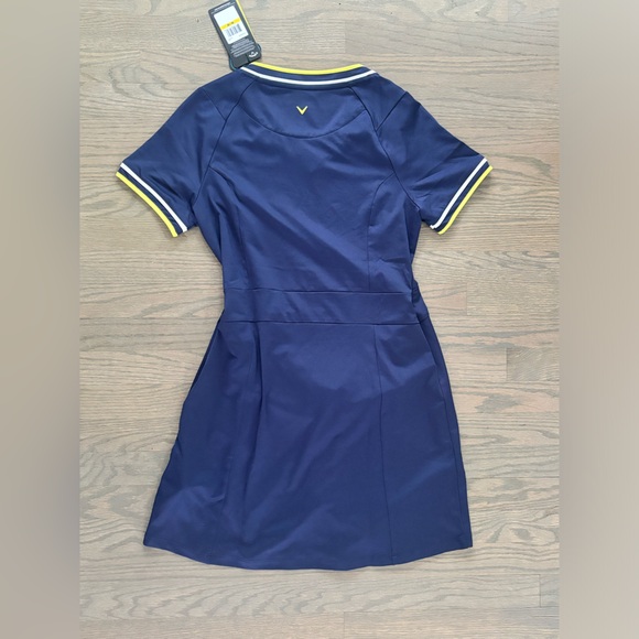NWT Callaway Golf true sculpt WOMENS V-NECK COLOR BLOCK DRESS Blue yellow medium - Picture 3 of 6